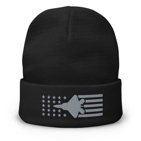 F22 Stars And Stripes Embroidered Beanie - Air Force, Fighter Jet - Mainstream Freedom