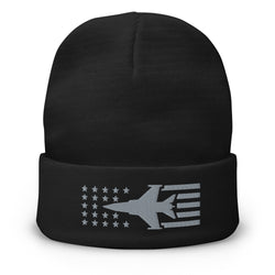 F16 Stars And Stripes Embroidered Beanie - Air Force, Fighter Jet - Mainstream Freedom