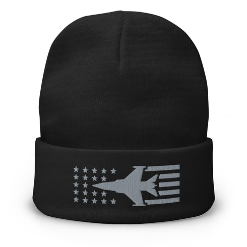 F16 Stars And Stripes Embroidered Beanie - Air Force, Fighter Jet - Mainstream Freedom