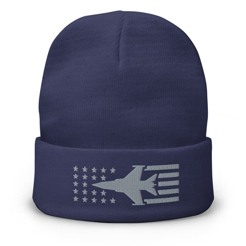 F16 Stars And Stripes Embroidered Beanie - Air Force, Fighter Jet - Mainstream Freedom