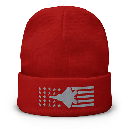 F22 Stars And Stripes Embroidered Beanie - Air Force, Fighter Jet - Mainstream Freedom