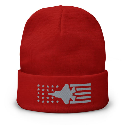 F35 Stars And Stripes Embroidered Beanie - Air Force, Fighter Jet - Mainstream Freedom