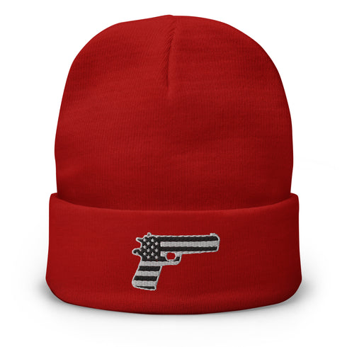American Flag in Gun Silhouette Embroidered Beanie - Mainstream Freedom