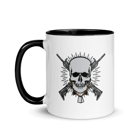 Skull with Guns and Bullets Mug with Color Inside - Mainstream Freedom