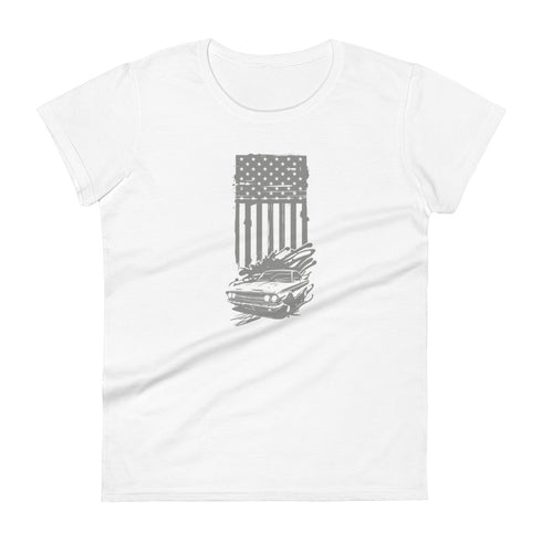 American Flag and Car Women's short sleeve t-shirt - Mainstream Freedom