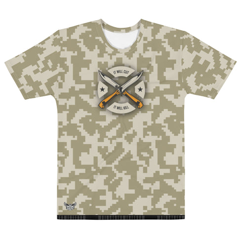 It Will Cut, It Will Kill Camo (Army Tan) Men's All-Over Print Crew Neck T-Shirt - Mainstream Freedom