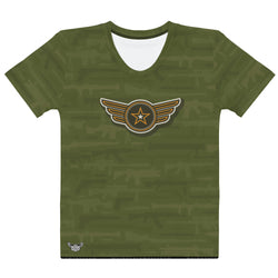 Military Symbolism Women's All-Over Print Crew Neck T-Shirt - Mainstream Freedom