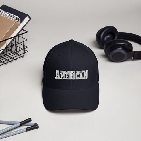 American (Pro-God, Pro-Life, Pro-Gun) Patriotic Embroidered Structured Twill Cap - Mainstream Freedom