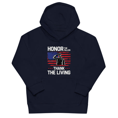 Honor The Fallen Thank The Living Memorial Day Kids eco hoodie - Mainstream Freedom