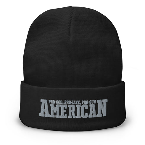 American (Pro-God, Pro-Life, Pro-Gun) Embroidered Beanie - Mainstream Freedom