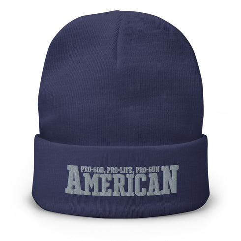 American (Pro-God, Pro-Life, Pro-Gun) Embroidered Beanie - Mainstream Freedom