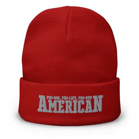 American (Pro-God, Pro-Life, Pro-Gun) Embroidered Beanie - Mainstream Freedom