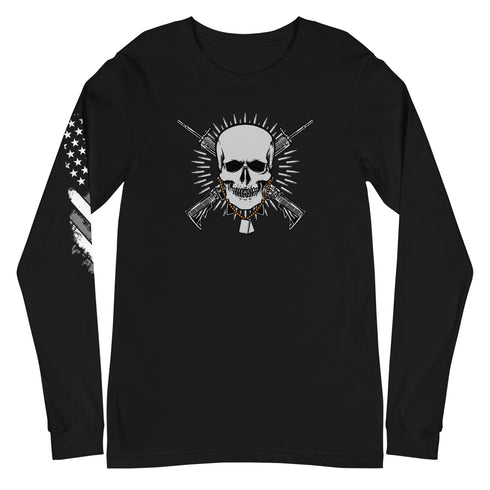 Skull with Guns and Bullets Unisex Long Sleeve Tee - Mainstream Freedom
