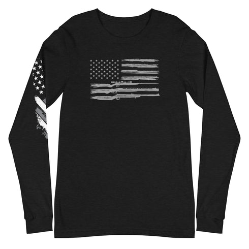 Grunge American Flag with Guns Unisex Long Sleeve Tee - Mainstream Freedom