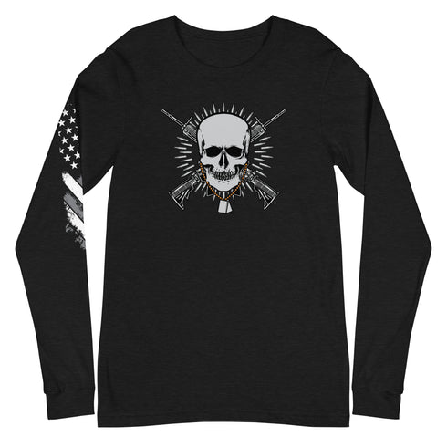 Skull with Guns and Bullets Unisex Long Sleeve Tee - Mainstream Freedom