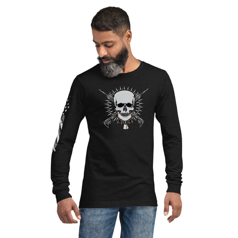 Skull with Guns and Bullets Unisex Long Sleeve Tee - Mainstream Freedom