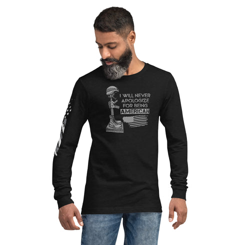 I Will Never Apologize For Being American Unisex Long Sleeve Tee - Mainstream Freedom