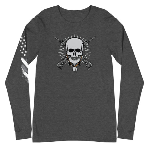 Skull with Guns and Bullets Unisex Long Sleeve Tee - Mainstream Freedom