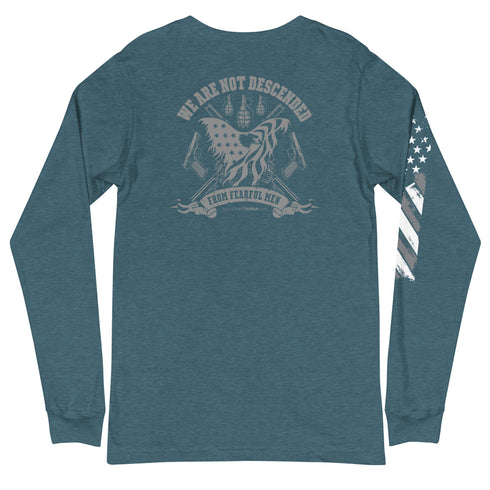 We Are Not Descended from Fearful Men Unisex Conservative Unisex Long Sleeve Tee (Back Design) - Mainstream Freedom