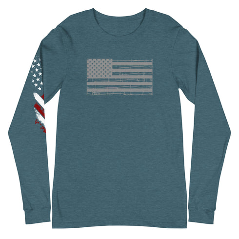 Grunge American Flag Unisex Long Sleeve Tee - Mainstream Freedom