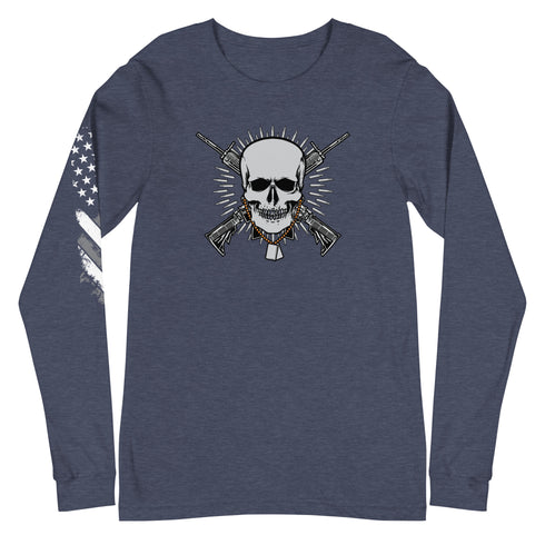 Skull with Guns and Bullets Unisex Long Sleeve Tee - Mainstream Freedom