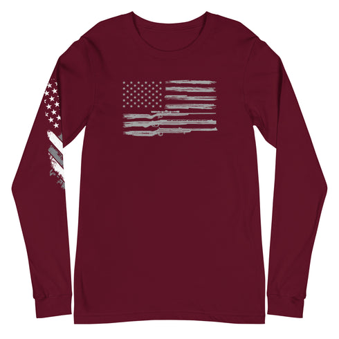 Grunge American Flag with Guns Unisex Long Sleeve Tee - Mainstream Freedom