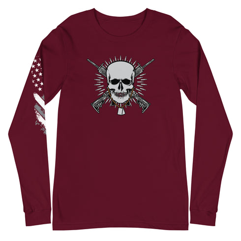 Skull with Guns and Bullets Unisex Long Sleeve Tee - Mainstream Freedom