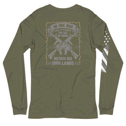 No Free Man Shall Be Debarred The Use Of Arms Within His Own Lands Unisex Long Sleeve Tee (Back Design) - Mainstream Freedom