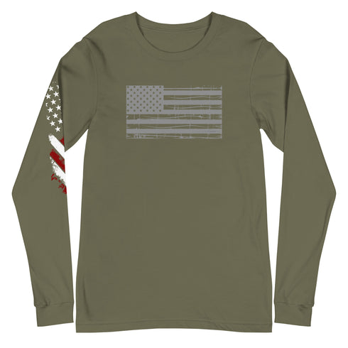 Grunge American Flag Unisex Long Sleeve Tee - Mainstream Freedom
