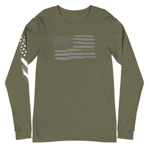 Grunge American Flag with Guns Unisex Long Sleeve Tee - Mainstream Freedom