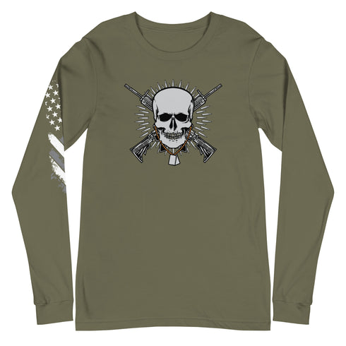 Skull with Guns and Bullets Unisex Long Sleeve Tee - Mainstream Freedom