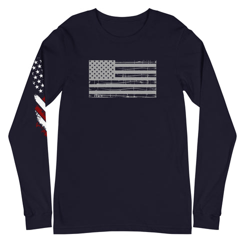 Grunge American Flag Unisex Long Sleeve Tee - Mainstream Freedom