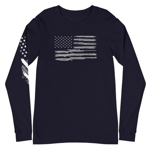 Grunge American Flag with Guns Unisex Long Sleeve Tee - Mainstream Freedom