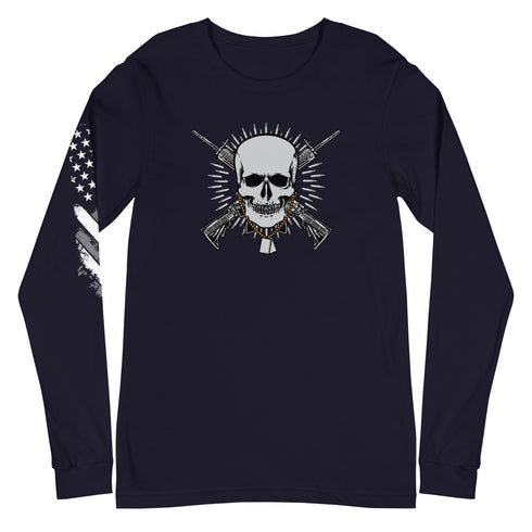 Skull with Guns and Bullets Unisex Long Sleeve Tee - Mainstream Freedom