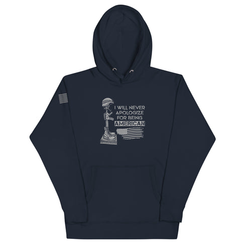 I Will Never Apologize For Being American Unisex Hoodie - Mainstream Freedom