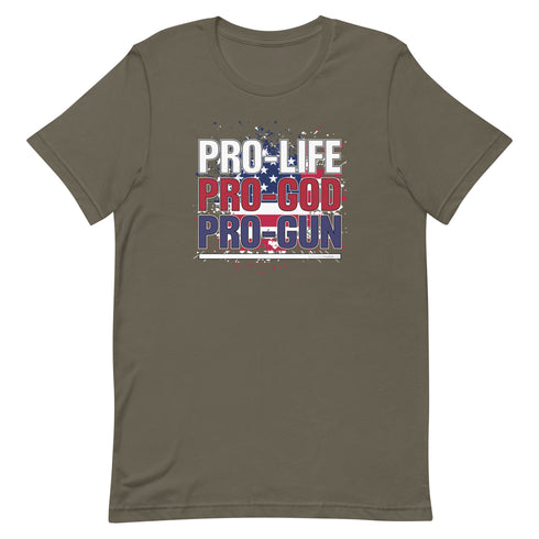Pro-Life Pro-God Pro-Gun Short-sleeve unisex t-shirt - Mainstream Freedom