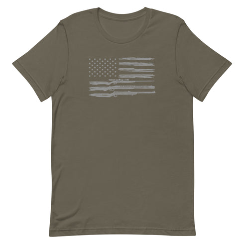 Grunge American Flag with Guns Unisex t-shirt - Mainstream Freedom
