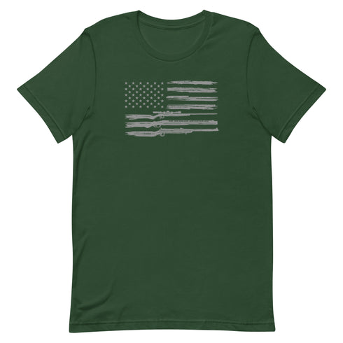 Grunge American Flag with Guns Unisex t-shirt - Mainstream Freedom