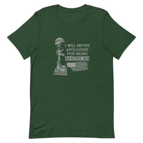 I Will Never Apologize For Being American Unisex t-shirt - Mainstream Freedom