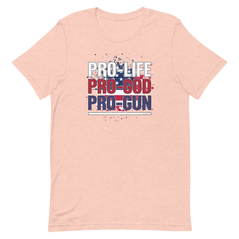 Pro-Life Pro-God Pro-Gun Short-sleeve unisex t-shirt - Mainstream Freedom