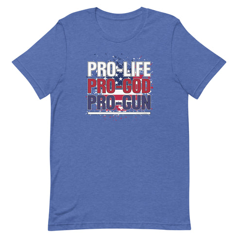 Pro-Life Pro-God Pro-Gun Short-sleeve unisex t-shirt - Mainstream Freedom