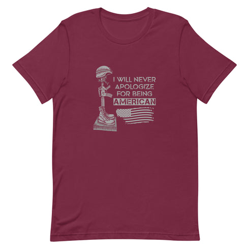 I Will Never Apologize For Being American Unisex t-shirt - Mainstream Freedom