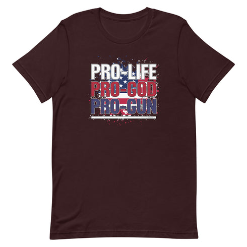 Pro-Life Pro-God Pro-Gun Short-sleeve unisex t-shirt - Mainstream Freedom