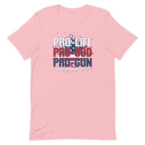 Pro-Life Pro-God Pro-Gun Short-sleeve unisex t-shirt - Mainstream Freedom