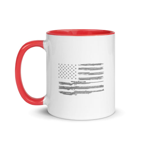 Grunge American Flag with Guns Mug with Color Inside - Mainstream Freedom