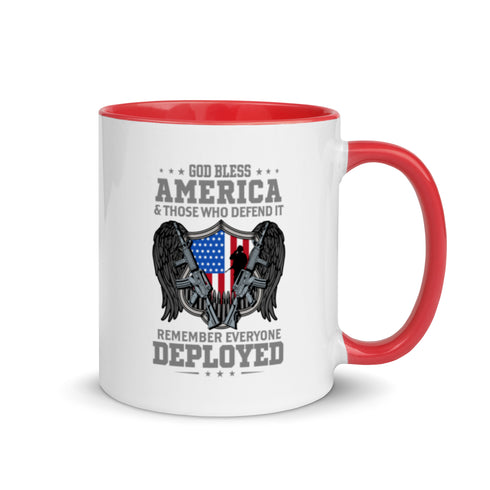 God bless America & Those Who Defend It Remember Everyone Deployed Mug with Color Inside - Mainstream Freedom