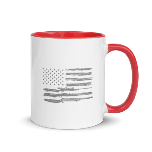 Grunge American Flag with Guns Mug with Color Inside - Mainstream Freedom