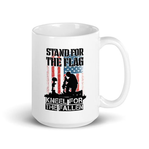 Stand For The Flag Kneel For The Fallen White glossy mug - Mainstream Freedom