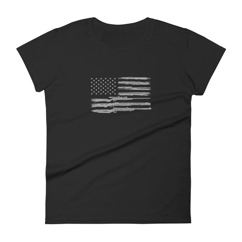 Grunge American Flag with Guns Women's short sleeve t-shirt - Mainstream Freedom