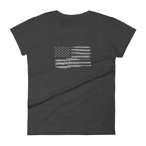 Grunge American Flag with Guns Women's short sleeve t-shirt - Mainstream Freedom